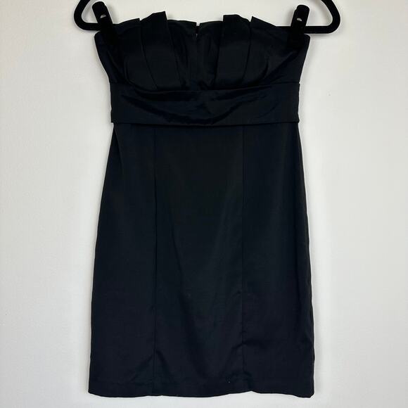 Ark & Co Womens Strapless Fitted Cotton Blend A-Line Black Mini Dress Small - Picture 1 of 8